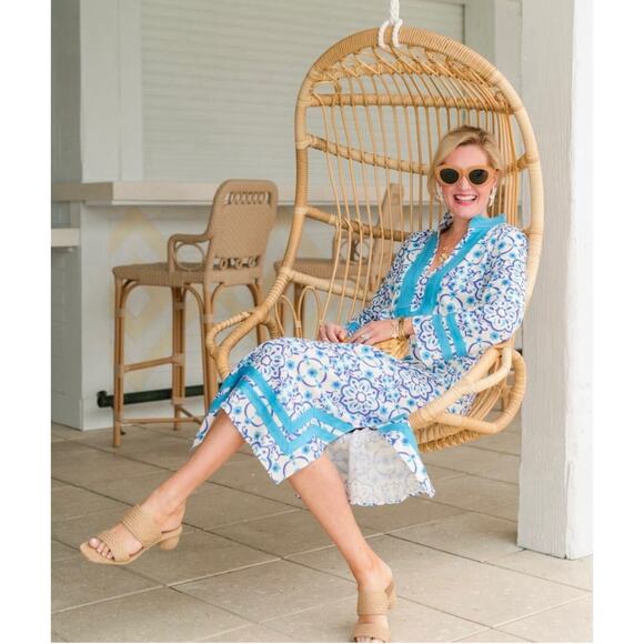 Sail to Sable Tuckernuck Blue Floral Print Tunic Midi Linen Caftan Dress Med - www.disolcolor.com Sail to Sable Tuckernuck Blue Floral Print Tunic Midi Linen Caftan Dress Med - www.disolcolor.com